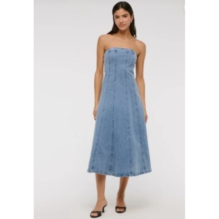 Abercrombie Fitch Mila Strapless Denim Midi Dress Size S Petite Preppy Cowgirl